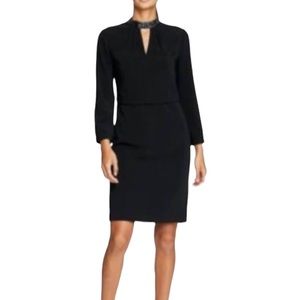 Halston Heritage Embellished Neckline Long Sleeve Dress in Black